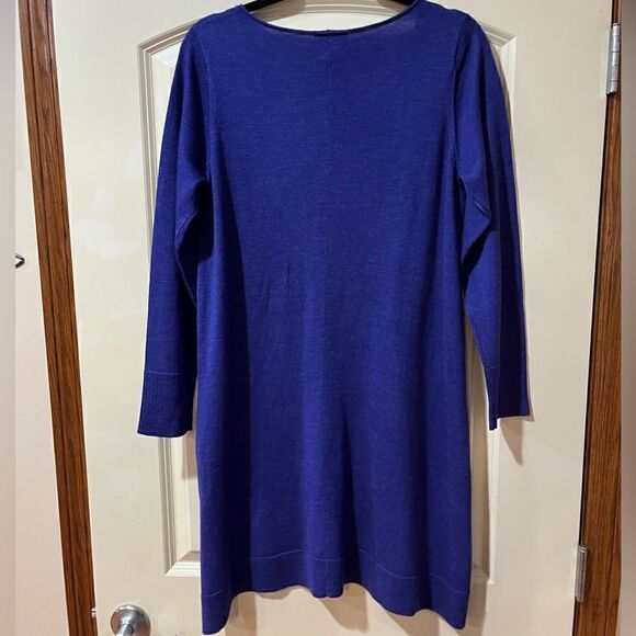 EILEEN FISHER 100% Merino Wool Sweater Dress Hi Low Hem Blue Women’s Size Medium - Picture 2 of 5